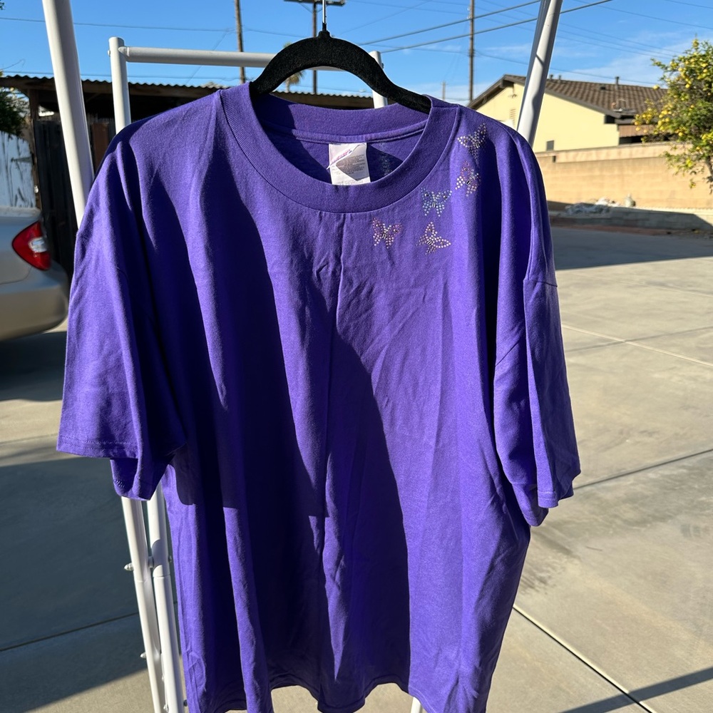 Hanes Purple Short Sleeve Tee with Butterfly Accents